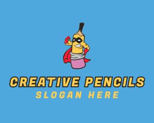 Pencil Superhero Character logo design