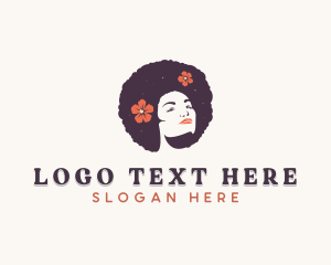 Hairstyle - Floral Afro Woman logo design