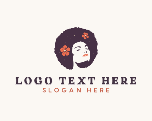 Hairdresser - Floral Afro Woman logo design