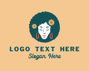 Hairstylist - Flower Afro Woman logo design