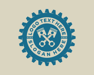 Cog - Gear Piston Mechanic Badge logo design