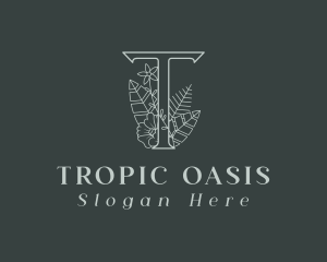 Floral Tropical Letter T logo design