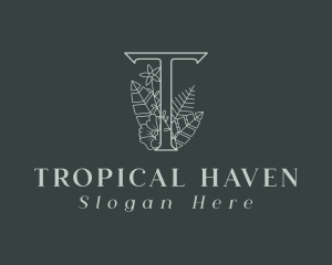 Floral Tropical Letter T logo design