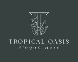 Floral Tropical Letter T logo design