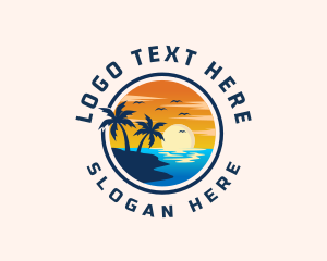 Palm Tree Sunset Beach Logo