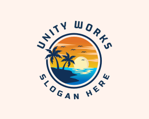 Palm Tree Sunset Beach Logo