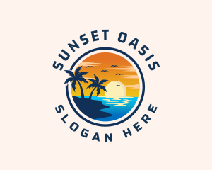 Palm Tree Sunset Beach logo design