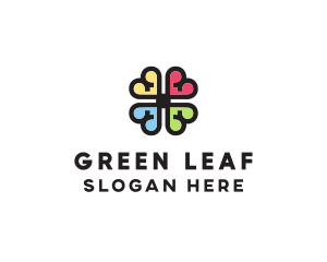 Heart Four Leaf Clover logo design