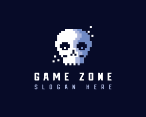 Pixelated Retro Gaming Skull logo design