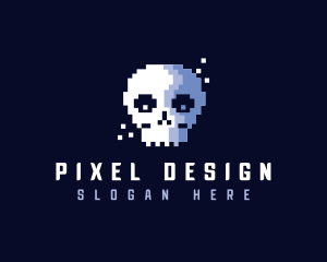 Pixelated Retro Gaming Skull logo design