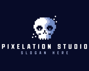 Pixelated Retro Gaming Skull logo design