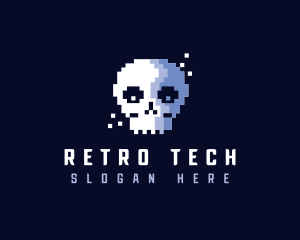 Pixelated Retro Gaming Skull logo design