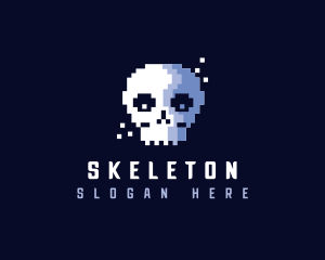Pixelated Retro Gaming Skull logo design