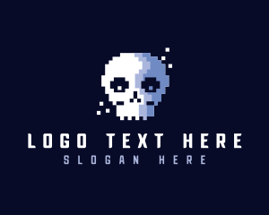 Pixel - Pixelated Retro Gaming Skull logo design
