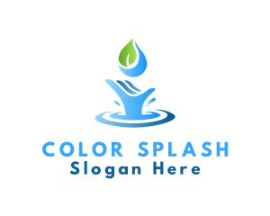 Hand Leaf Water Splash logo design