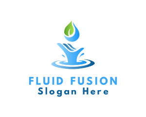 Hand Leaf Water Splash logo design