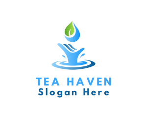 Hand Leaf Water Splash logo design