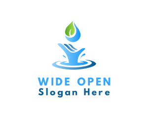 Open - Hand Leaf Water Splash logo design