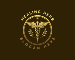 Caduceus Medicine Wreath logo design