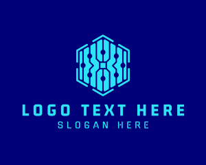 Blue - Digital Circuit Hexagon logo design