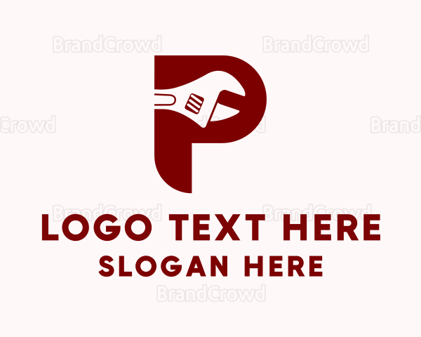 Plumbing  Pipe Wrench Letter P Logo