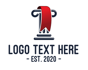 Column - Greek Column Red  Ribbon logo design