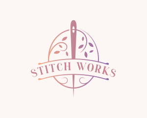 Leaf Wreath Needle Sew logo design