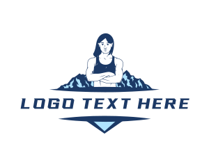 Muscular - Female Mountain Climbing logo design