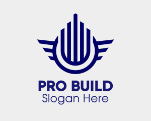 Blue Building Wings logo design