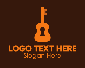 Unlocked - Orange Guitar Keyhole logo design