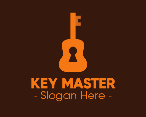 Unlock - Orange Guitar Keyhole logo design