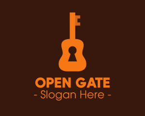 Unlocked - Orange Guitar Keyhole logo design