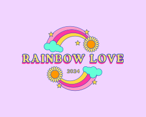 Retro Rainbow Flower logo design