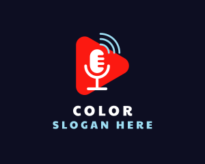 Podcast - Microphone Soundwaves Podcast logo design