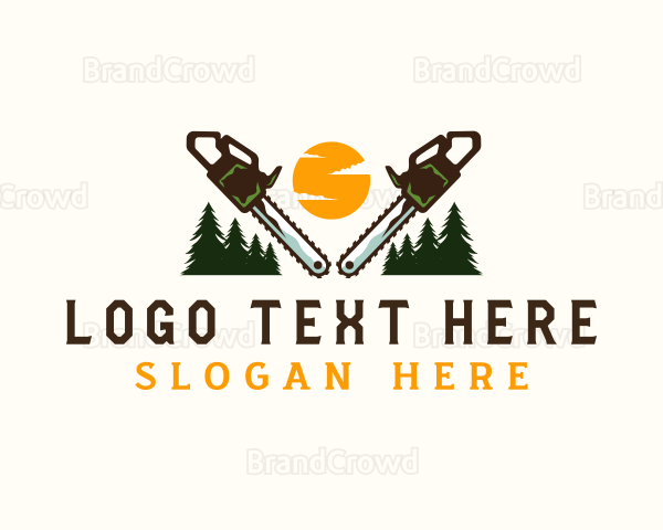 Saw Pine Tree Cutting Logo