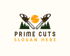 Saw Pine Tree Cutting logo design