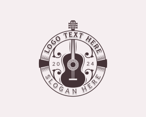 Vinyl Disk - Acoustic Guitar Country Music logo design