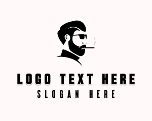 Mustache - Cigarette Hipster Barbershop logo design