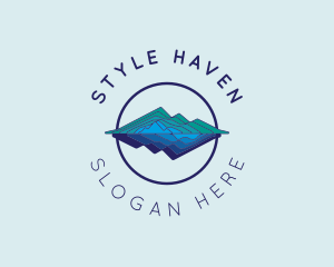 Skiing - Mountain Reflection Circle logo design