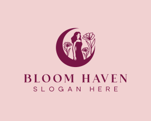 Floral Moon Woman logo design