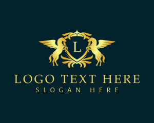 Stable - Winged Horse Shield logo design