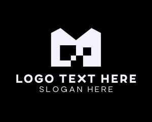 Geometric - Pixel Gaming Digital Letter M logo design