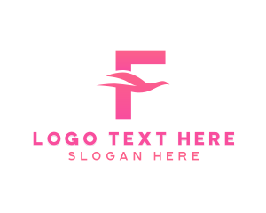 Flying - Pink Bird Letter F logo design