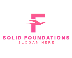 Flying - Pink Bird Letter F logo design