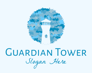 Watchtower - Blue Watercolor Lighthouse logo design