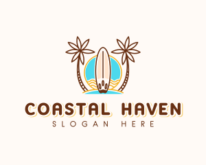 Tropical Beach Surfboard logo design