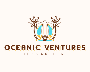 Tropical Beach Surfboard logo design