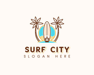 Tropical Beach Surfboard logo design