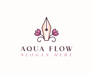 Fountain - Floral Calligraphy Pen logo design