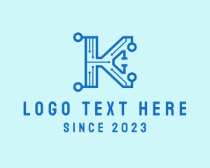 Outline - Cyber Circuit Letter K logo design